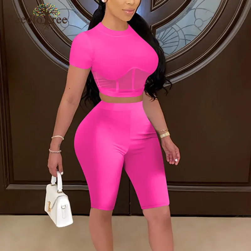 Комплект из топа с коротким рукавом и велосипедных шорт|Спортивные костюмы| |