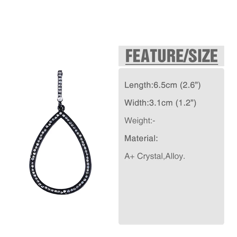 Большие черные серьги OCESRIO для женщин большие серьги-кольца с кристаллами и