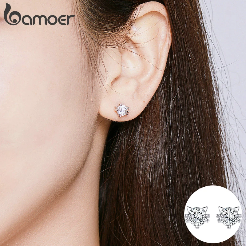 Женские сережки-гвоздики Bamoer оригинальные из стерлингового серебра 925 пробы