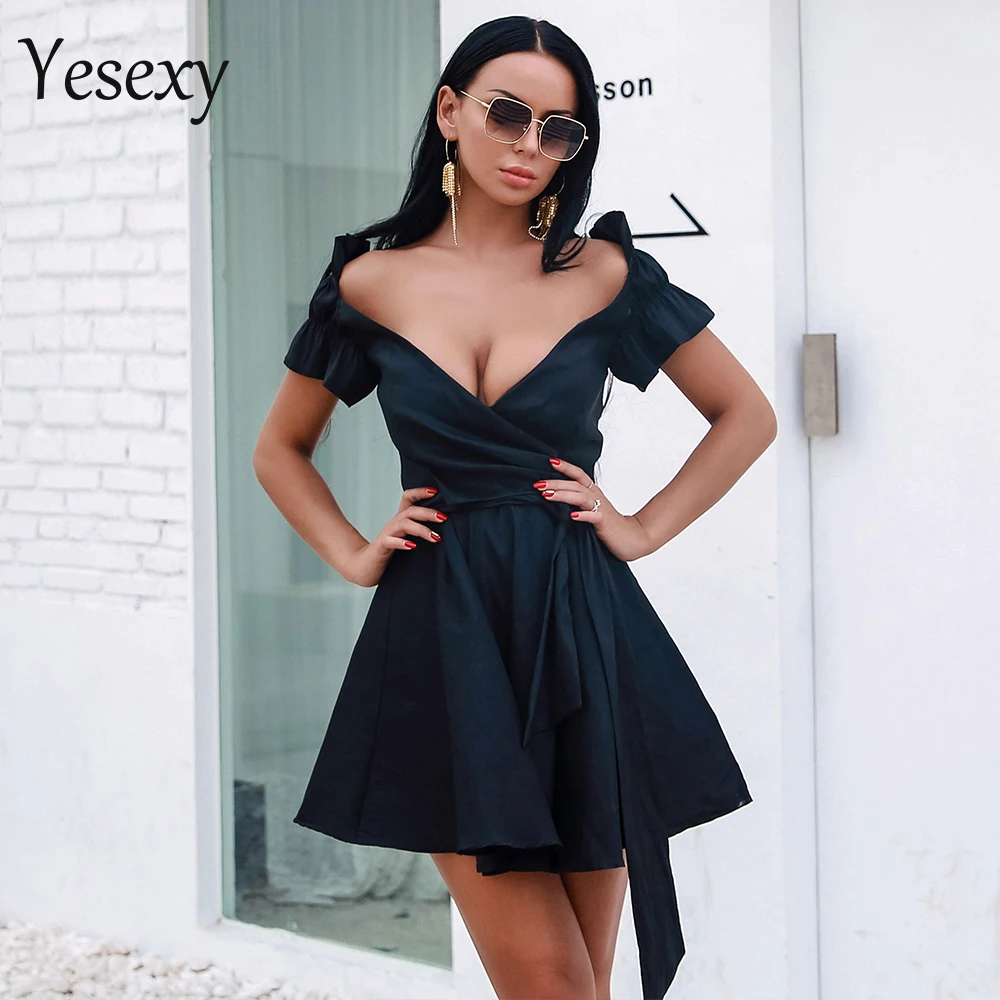 Женское Короткое платье Yesexy однотонное вечернее с глубоким v образным вырезом и