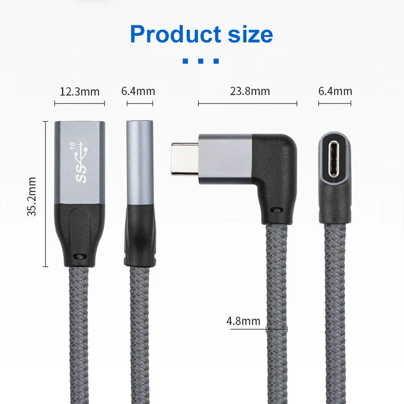 

1PC 100W PD Curved USB3.1 Type-C Extension Cable 4K 10 Gbps USB-C Gen 2 Fast Charging Data Extender Cord For Macbook