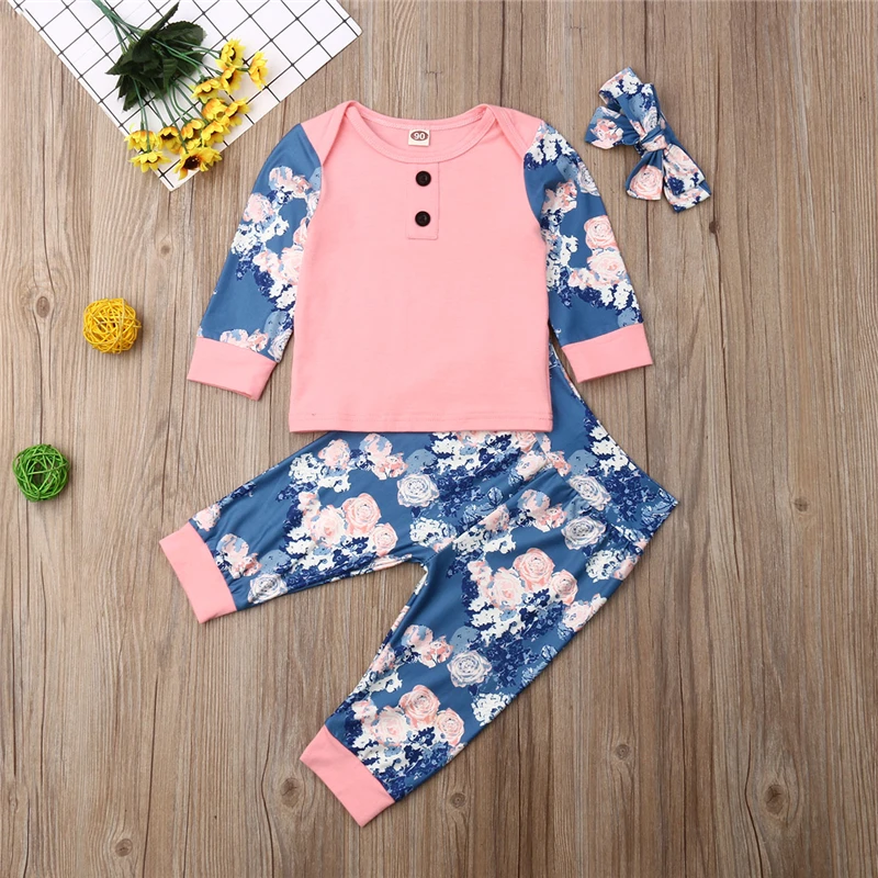 Одежда для маленьких девочек 3 шт. теплая одежда новорожденных топы с цветочным