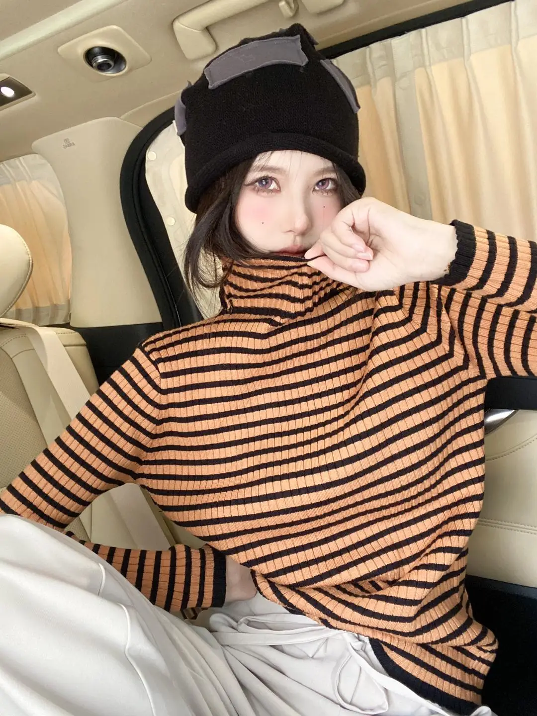 

Женская одежда, джемпер сезона зима 2021, базовое пальто в полоску с высоким воротником и блокировкой цветов, водолазка с длинным рукавом, топ в Корейском стиле, модная винтажная одежда