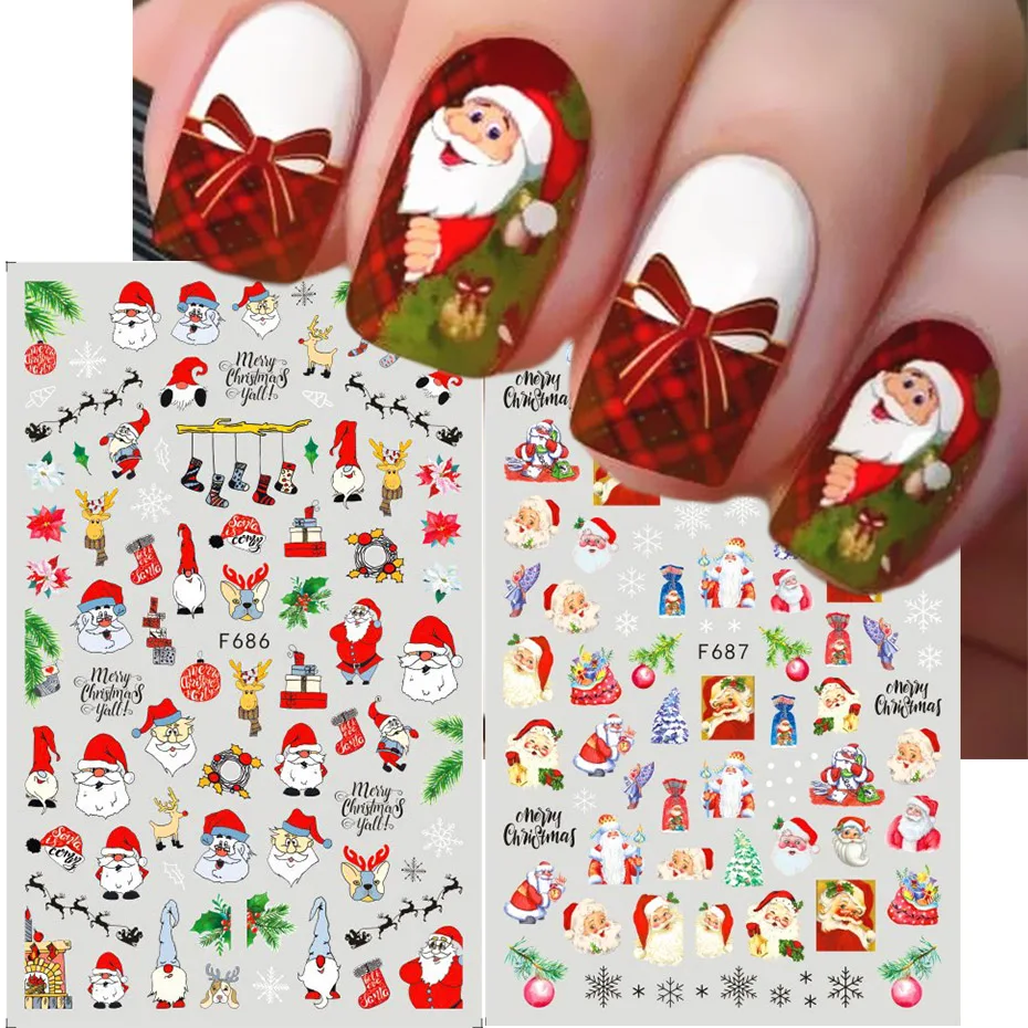 

3DWinter Santa Claus Cartoon Nail Sticker Penguin Snowflake Christmas Decal Slider DIY Nail Art Decoration Designer Dropshipping