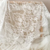 3 meters top quality soft chantilly eyelash lace fabric in off white retro floral embroidery wedding gown dress lace fabric