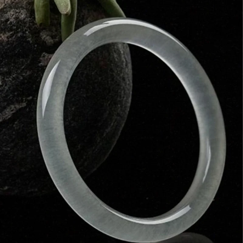 

Natural Chinese White Jade Hand Carved Round Bar Bracelet Fashion Boutique Jewelry Women's Ice Silk Bracelet Popular Gift