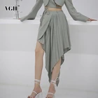 Женская Асимметричная юбка с рюшами VGH, черная Асимметричная Повседневная юбка средней длины с высокой талией, женская модная одежда, лето 2020