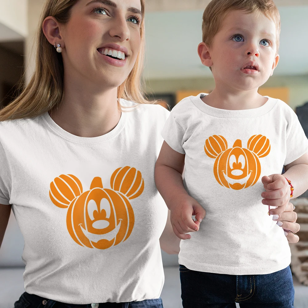 Camiseta de Halloween feliz para mujer, ropa de calle holgada de manga corta para mujer, ropa para madre e hija, camiseta de aspecto familiar-1