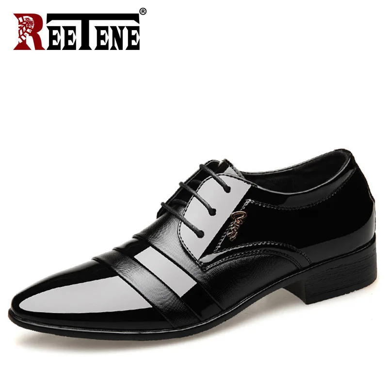 

REETENE Luxury Classic Man Pointed Toe Dress Shoes Leather Black Wedding Male Shoes Oxford Formal Shoes Men Business Footwear