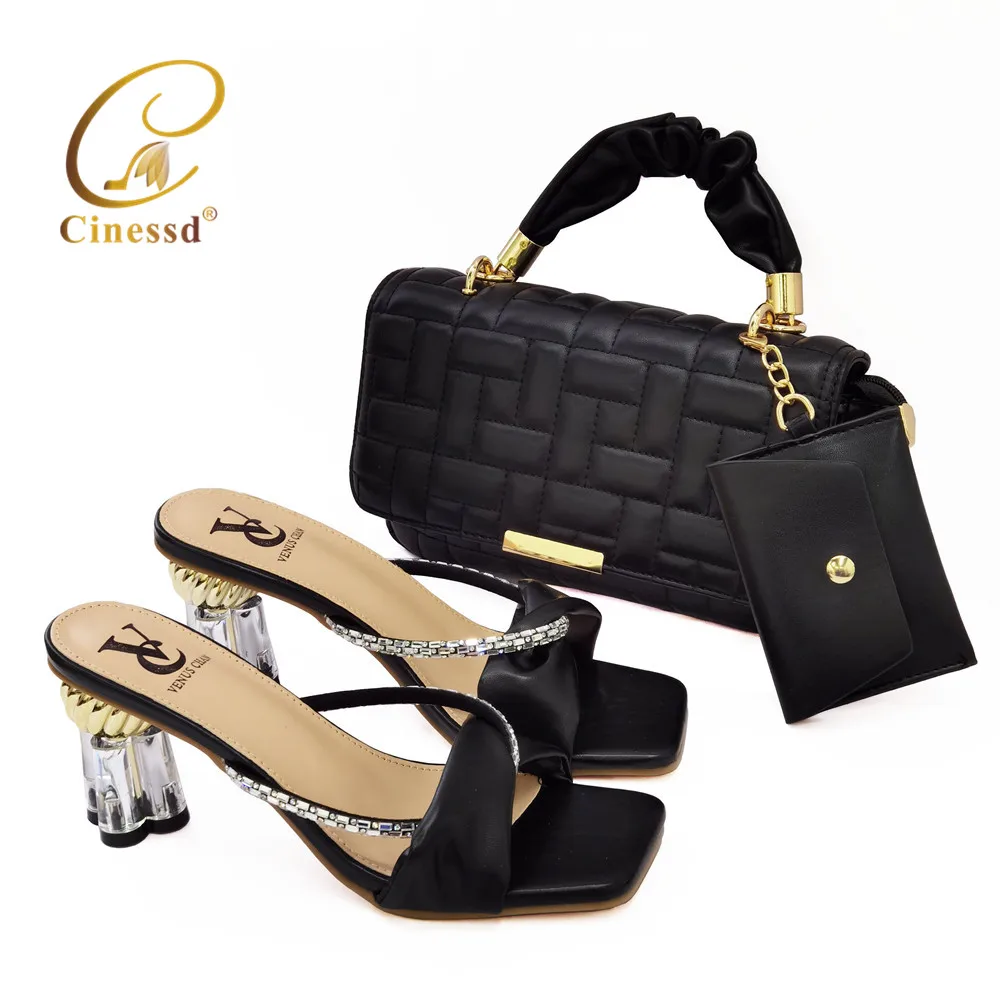 

Italian Design Hot Selling Blue Color Special Butterfly-Kont Decoration Style High Heels Ladies Shoes and Bag Set for Party