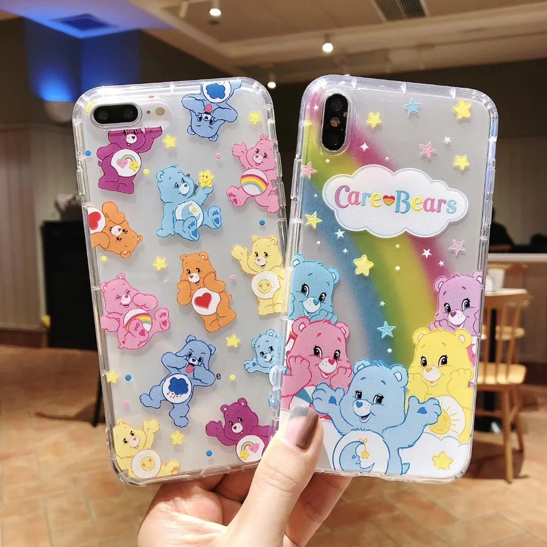 INS Korea Cute Anime candy rainbow Cear happy bear phone case For Apple iphone 11 Pro X XS Max Xr 8 7 6 6s Plus soft back Cover |