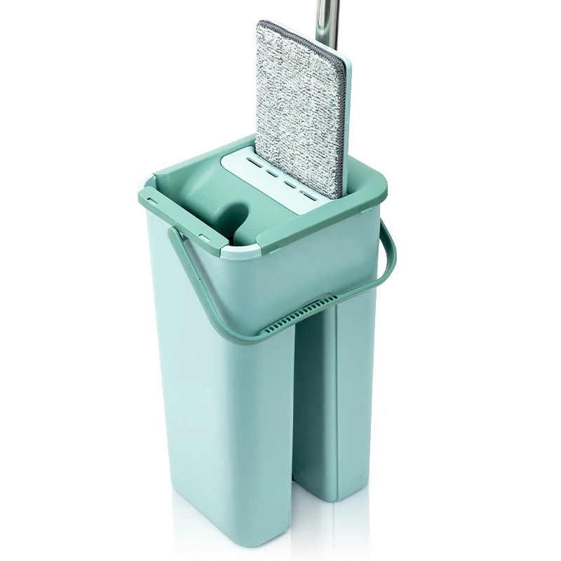 

Hand Free Flat Squeeze Mop Bucket With Stainless Steel Pole Wet Dry Floor Cleaning Mop 360 Rotatable Head With Reusable Pads