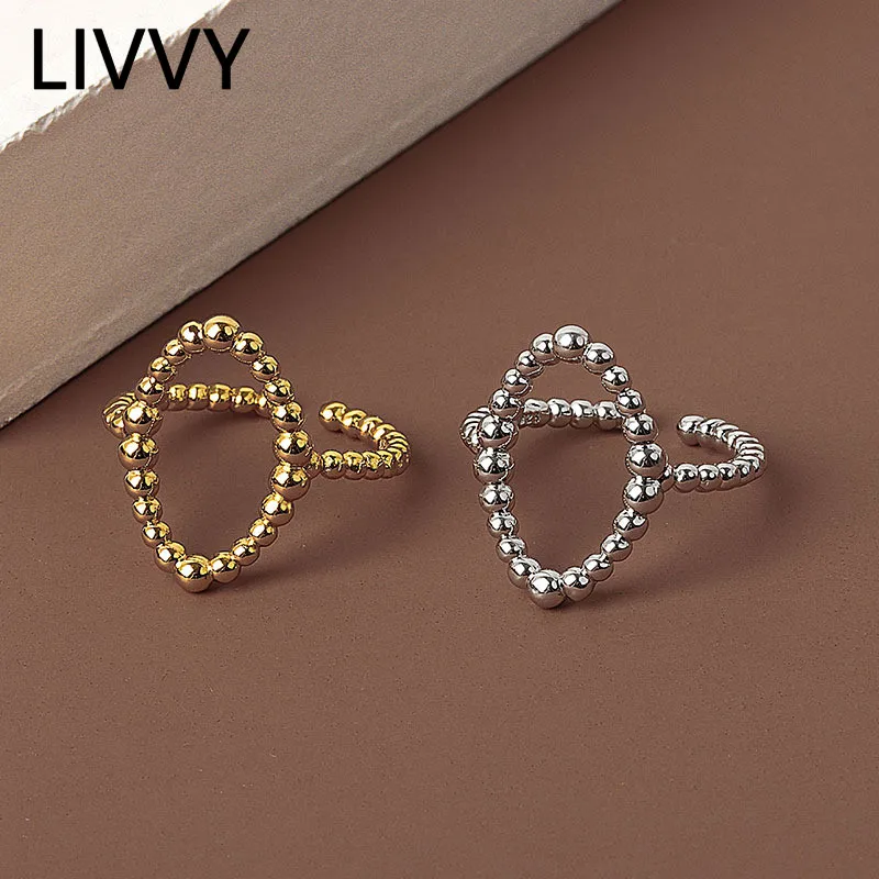 

LIVVY Silver Color Geometric Hollow Out Circle Open Adjustable Ring Minimalist Fine Jewelry For Women Party Gift