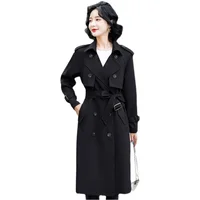 #9322 Casual Trench Coats For Women Plus Size Full Sleeve V-neck Long Jackets Ladies Loose Cotton Coat Female With Belt Autumn