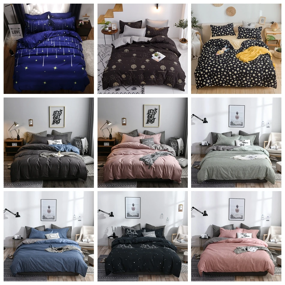 

Dansunreve Starry Dark Solid Bedding Set 3/4pcs Bedsheet For Bedroom Home Textile Duvet Cover Flat Sheet Pillowcase Bed Linen