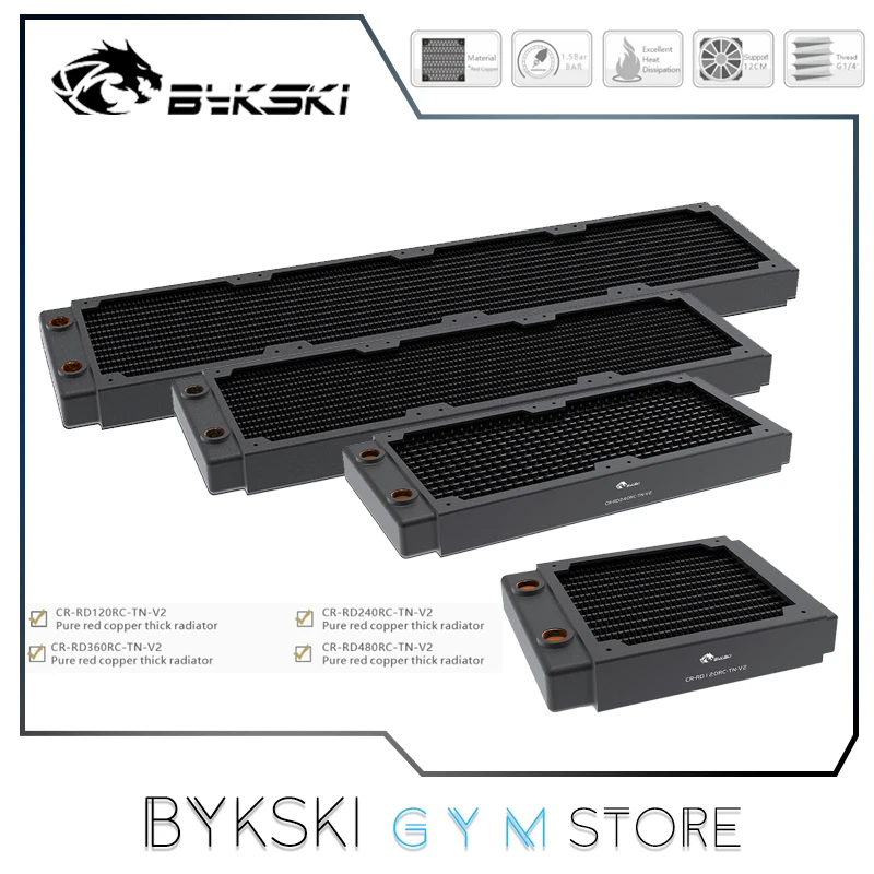 Bykski 30 мм Тонкий радиатор 120/240/360/480 красный Медь/1 канал 14 инф 120mm Вентилятор