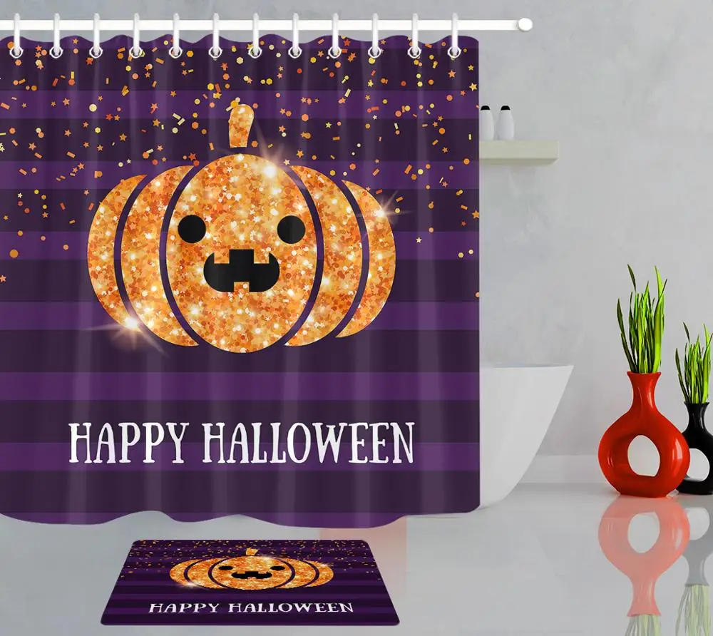 Занавеска для душа с золотой тыквой 12 крючков|Шторы душа| |