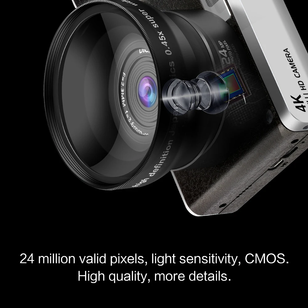 Camara цифровой сенсорный экран HD 24MP 12X оптический зум F3.2 6.5 видеорегистратор с 52 мм