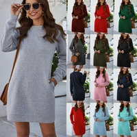 autumn winter mini dress casual solid o neck long sleeve basic female fashion warm short dresses vestidos mujer new