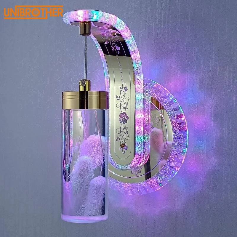 

New Bedside Wall Lamp Bedroom 3 Color Dimming Study Led Wall Light Luxury Flower Crystal Amber Mirror Light for Home