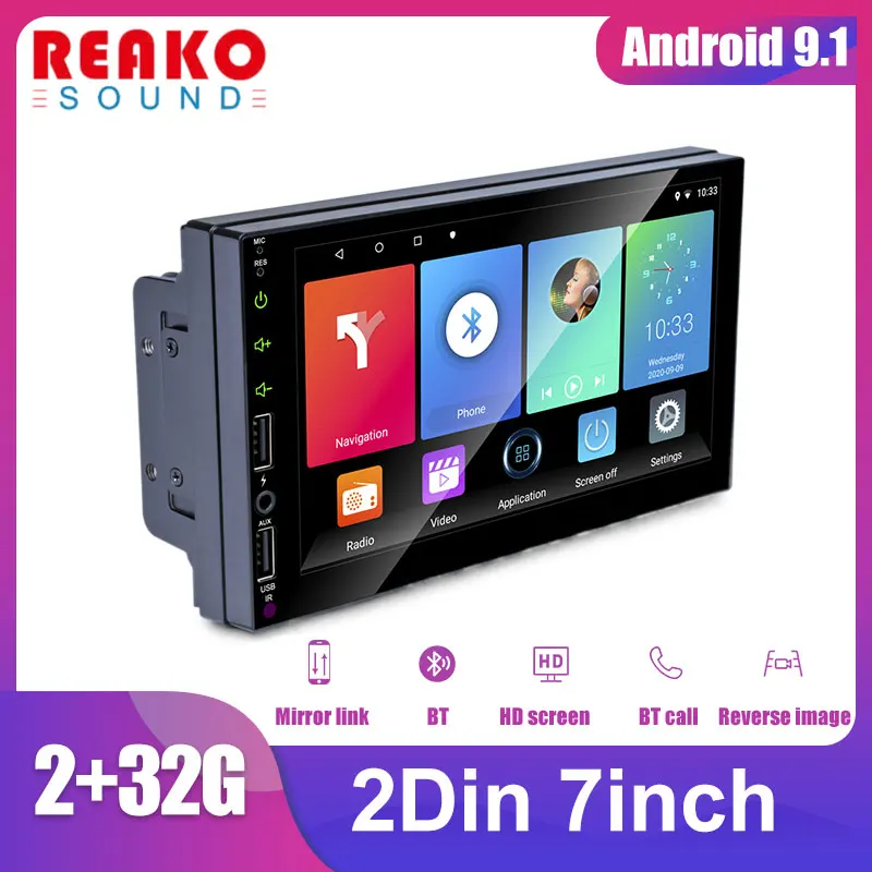 

REAKOSOUND 2Din Car radio 7'' Android 9.1 Daul USB Auto Radio FM Contact Screen Wifi Car Radio Player Quad-Core GPS Navigation