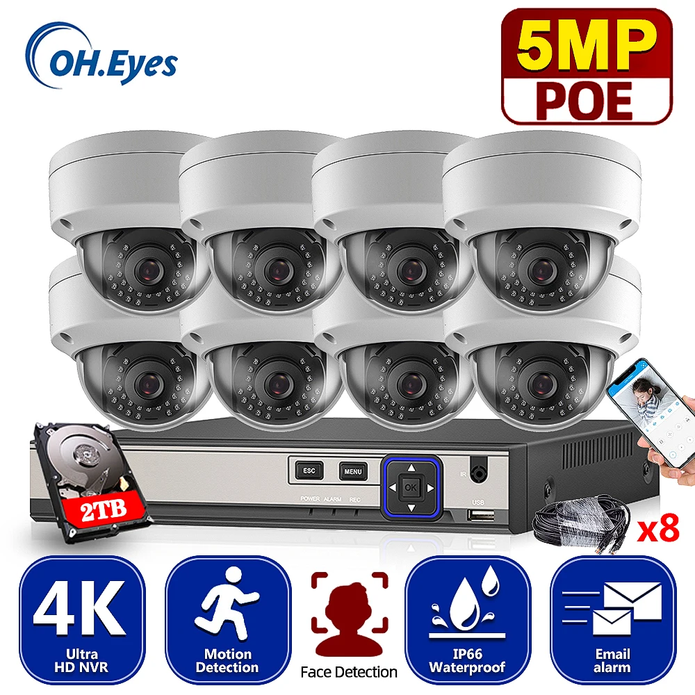 

Face Detection H.265 POE 5MP Video Surveillance Kit 8CH NVR CCTV System 5megapixels Weatherproof CCTV Security 5MP POE IP Camera