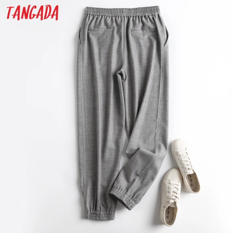 

Tangada Fashion Women High Quality Suit Pants Trousers Strethy Waist Pockets Buttons Office Lady Pants Pantalon 6D40