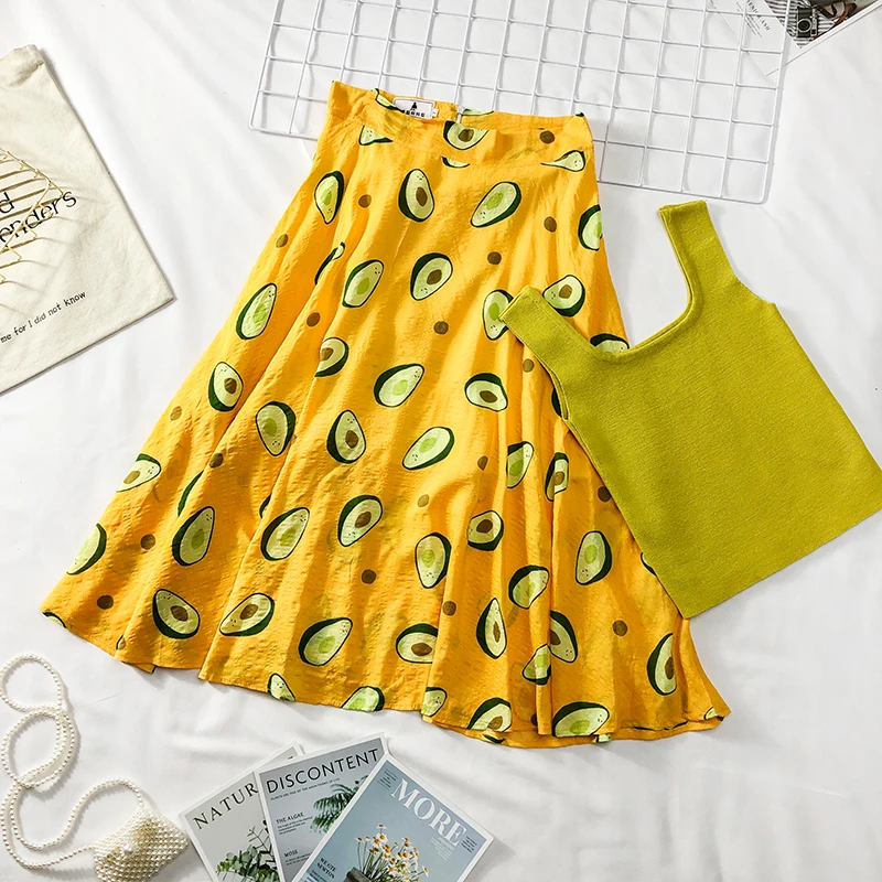 Женский спортивный костюм из двух предметов юбка и шорты с принтом фруктов| |