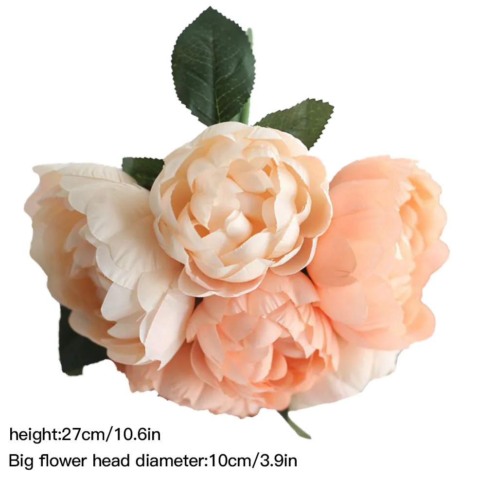 

6 Heads Rose Pink Fabric Peony Artificial Flowers Bouquet Cheap Fake Flowers for Home Wedding Decoration indoor