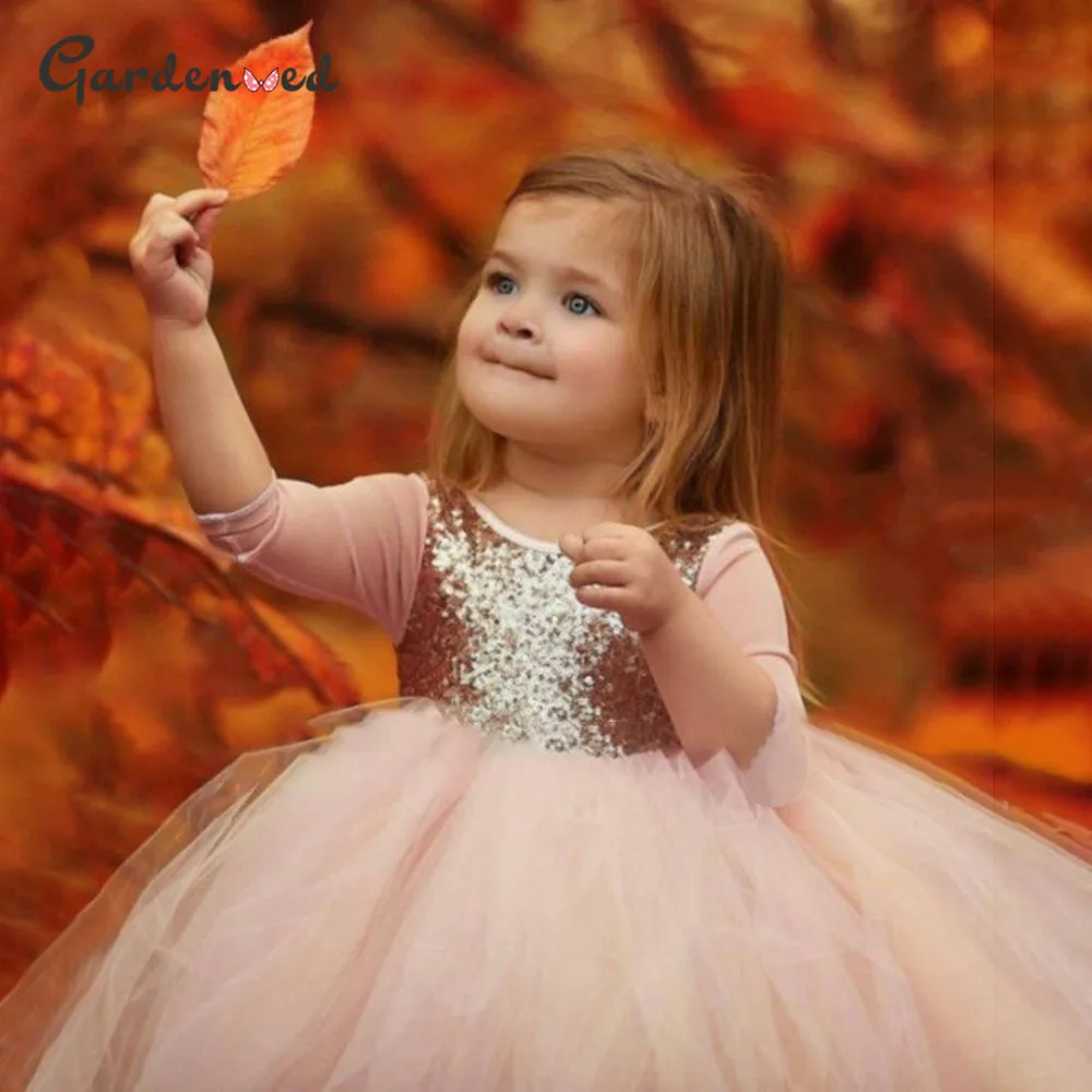 

Puffy Glitter Flower Girl Dresses Cute Sleeves Princess Dress Ball Gown Girl Birthday Dress