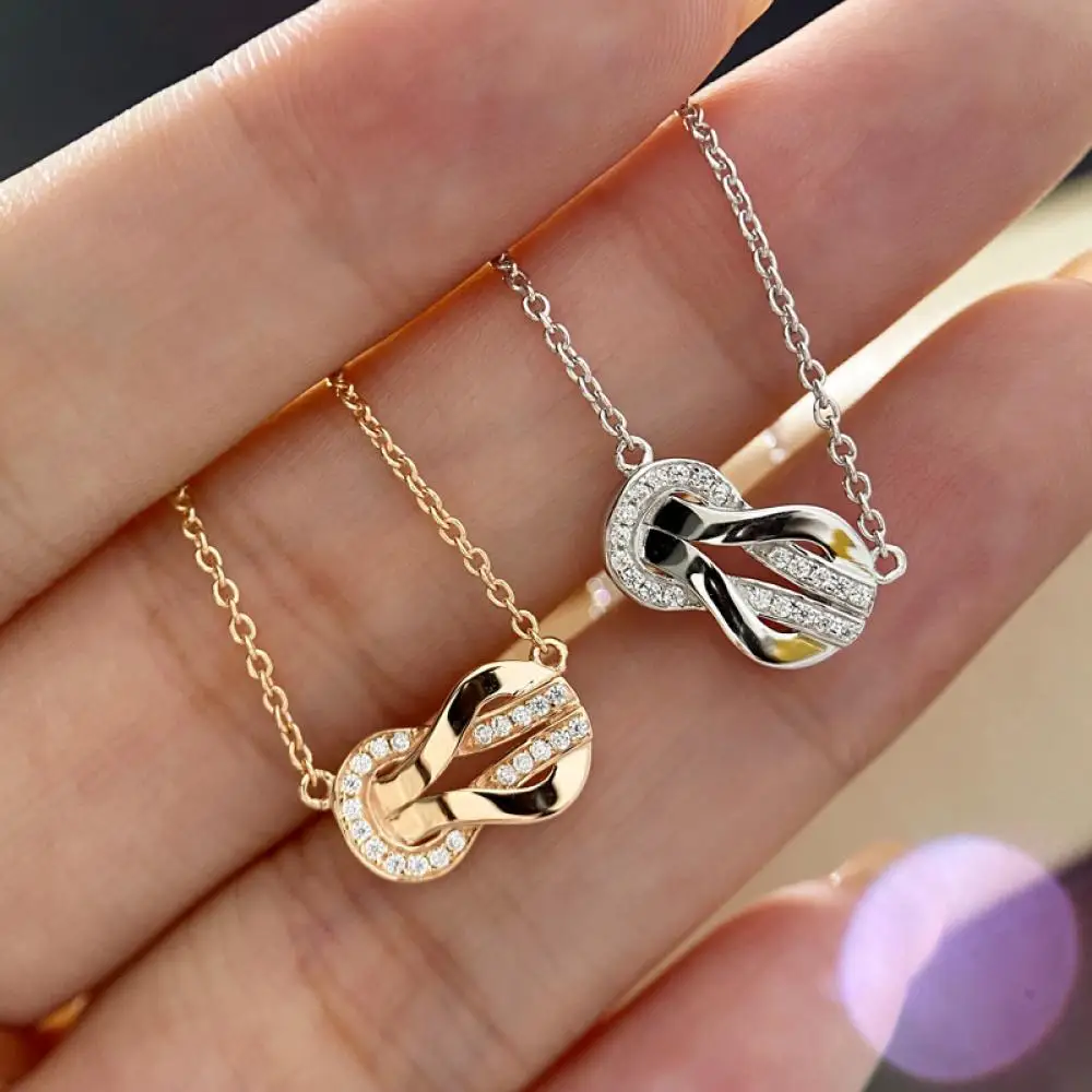 

HOYON 8 word infinite double layered belt 18k gold color horseshoe buckle necklace female silver clavicle chain tide pendant