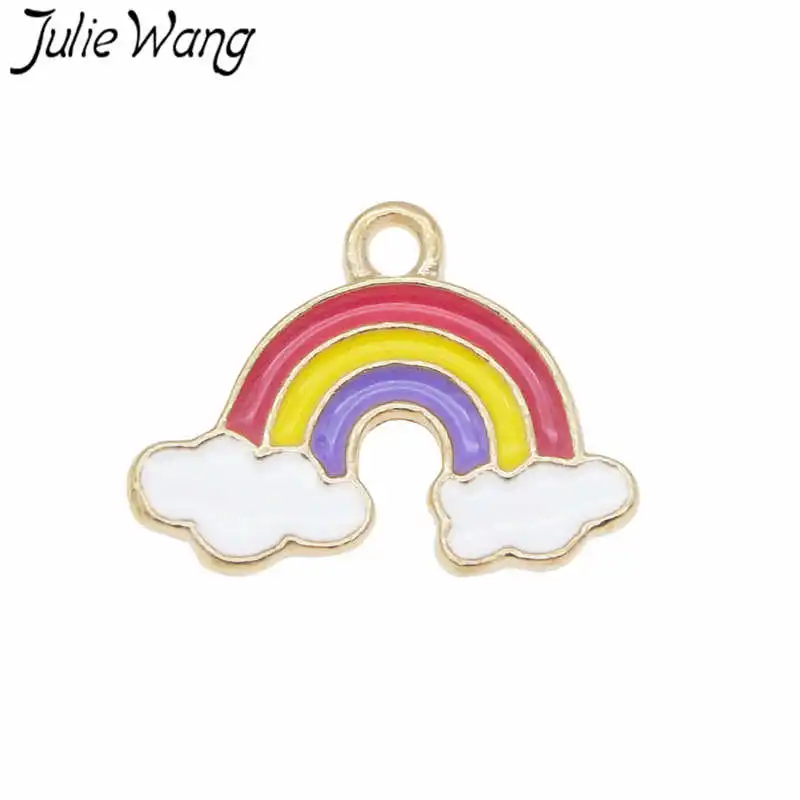 Julie Wang 5PCS Enamel Rainbow Charms Cloud Alloy Gold Tone Necklace Bracelet Earrings Jewelry Making Accessory | Украшения и