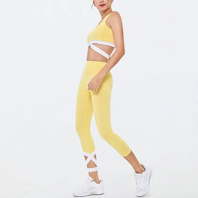 Женский спортивный костюм для йоги комплект из 2 предметов Желтый бега