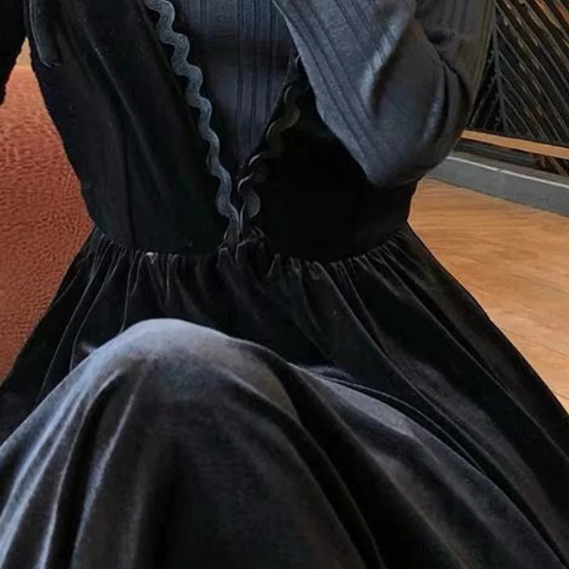 

Autumn Two Piece Set Suit Dress Velvet Vintage Black V-Neck High Waist Long Dress Flare Elegant Women Clothing 2020 Female Suits