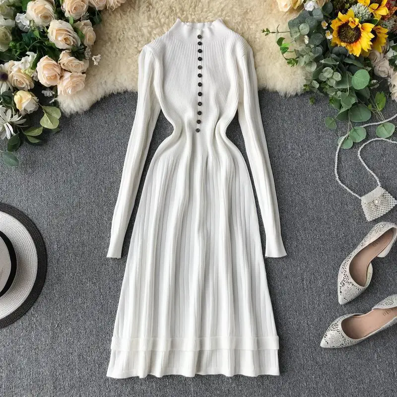 Осенне-зимнее трикотажное платье для женщин Повседневное с длинными рукавами и