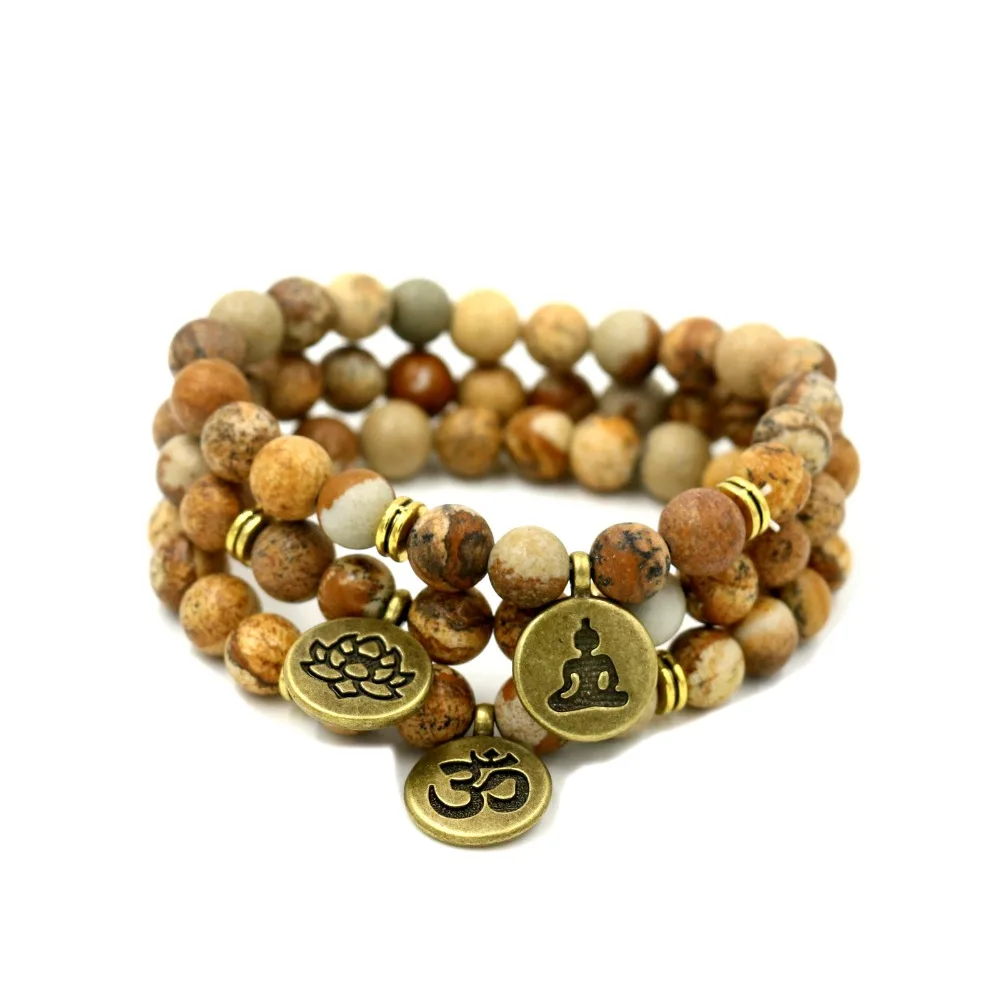 DIY Handmade Jewelry Natural Bark Stone 8 MM Beads Strand Bracelet Women Men Yoga Healing OM Buddha Lotus Prayer Charm | Украшения и