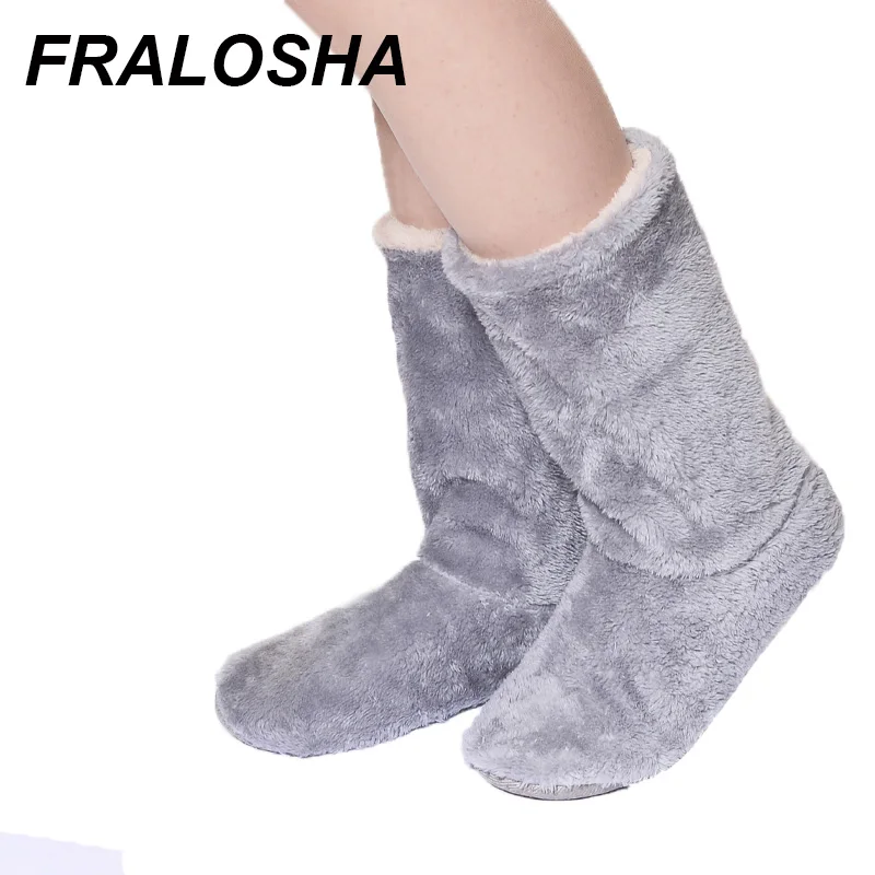 

FRALOSHA Long tube Slippers Cotton slippers Women Winter Warm Home Cotton-padded Shoes Winter Soft bottom Indoor Plush Slippers