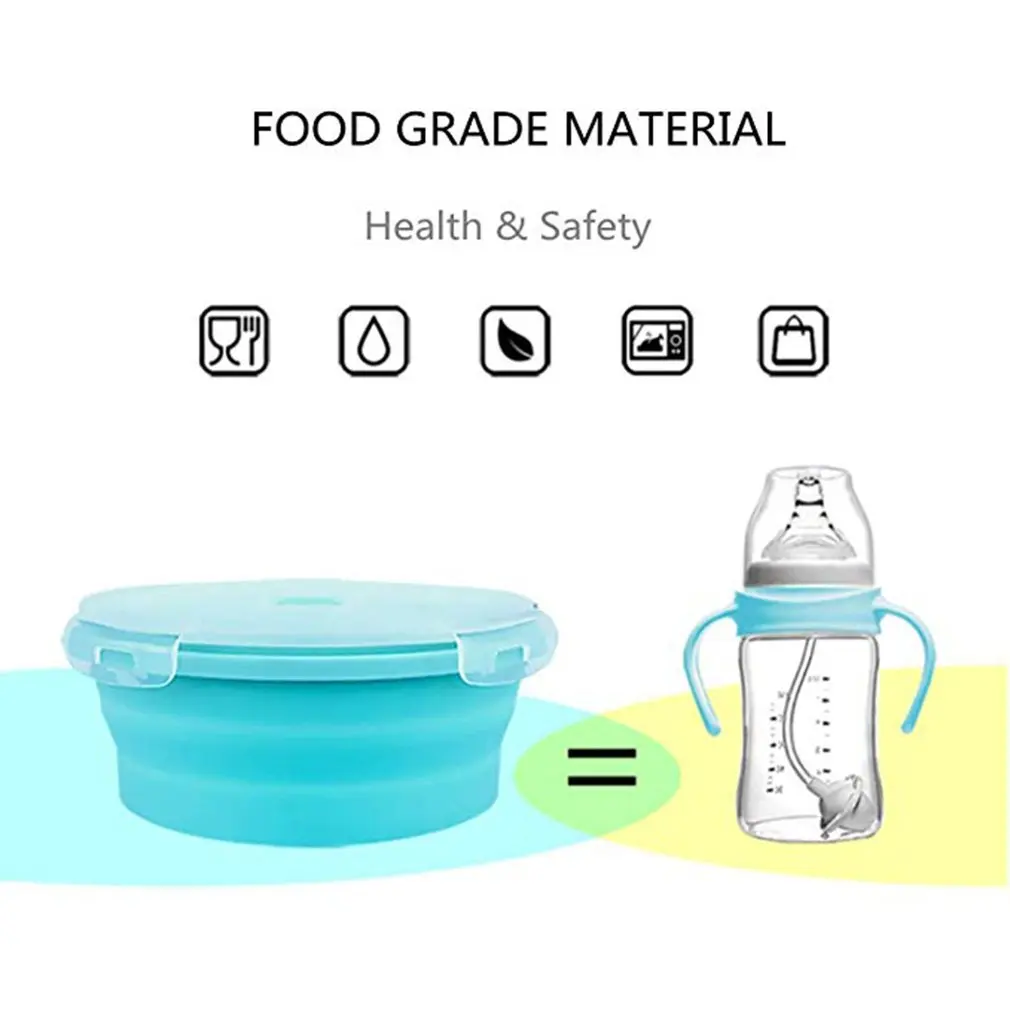 Fda Portable Folding Lunch Box Round Silicone Lunch Box Microwave Lunch Box Plastic Refrigerator High Temperature