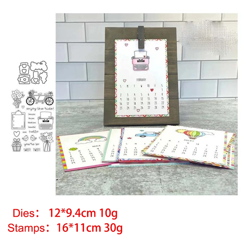 

Printer Bike Stamp and Dies 2021 Transparent Clear Silicone Stamp Cutting Die Set for DIY Scrapbooking Photo Decorative
