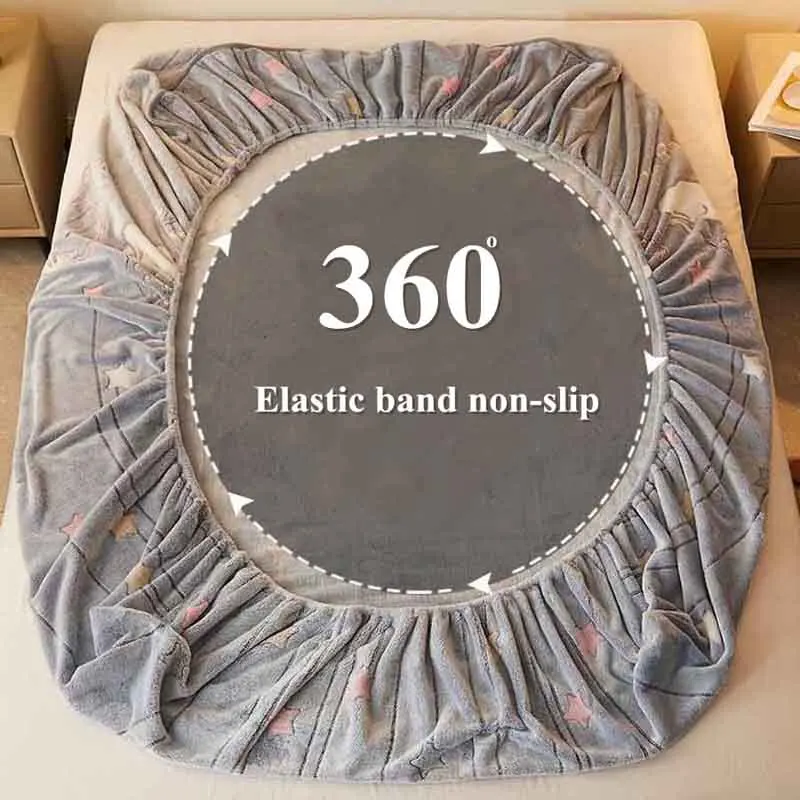 WOSTAR Winter warm flannel elastic band fitted sheet 3D printed cartoon super soft single double queen king size bed set | Дом и сад