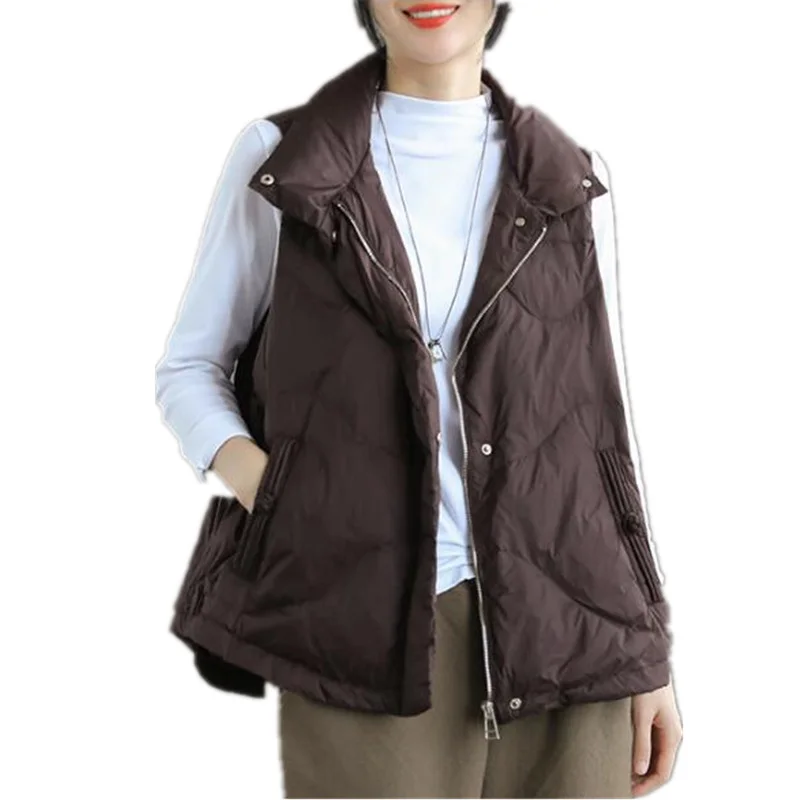 

Women Winter Autumn Down Vest Black Stand Collar Gilet Sleeveless Puffer Parkas Female Stand Collar Waistcoat Duck Down Vest