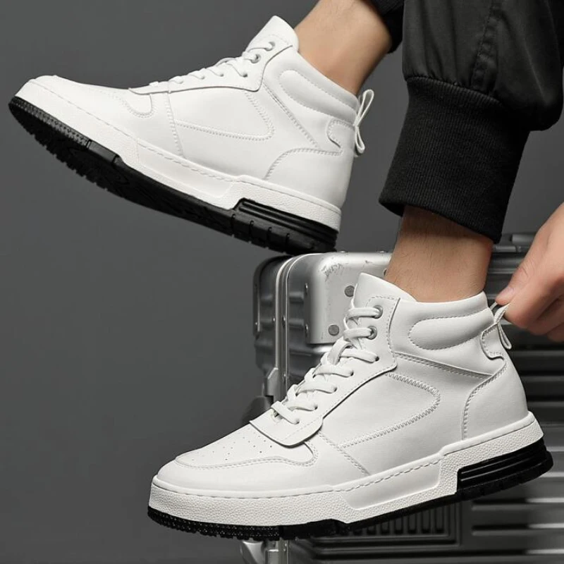8CM Increased Men Casual Shoes High Top 6CM Height Increasing Mens Sneakers Breathable White Male |