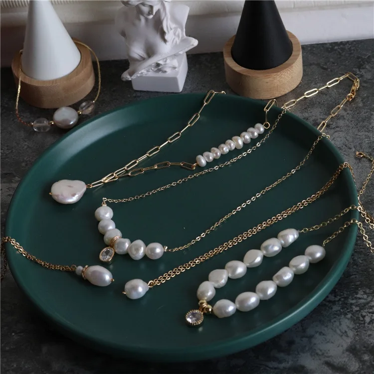 

Necklaces for Women Natural Baroque Pearl Crystal Zircon Stone Neck Chain Female Jewelry Free Shipping Wholesale Christmas Gift