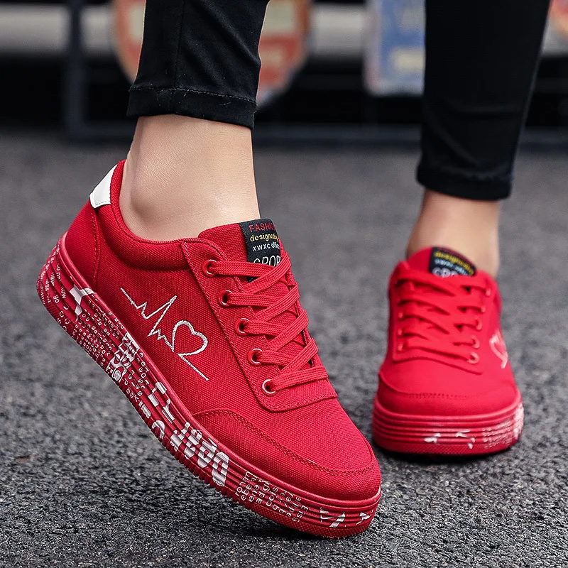 

New Fashion Women Vulcanized Shoes Sneaker Ladies Lace-up Casual Shoes Breathable Canvas Lover Shoes Graffiti Flat Zapatos Hombe
