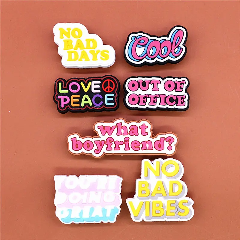 Freeshipping 1pcs Love Peace Shoe Charms No Bad Vibes Boyfriend Shoes Accessories Decoration Fit Croc Jibz Party Kids Gifts U237