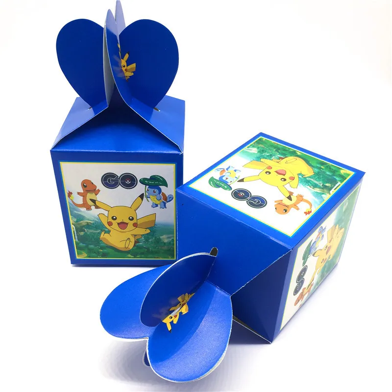 Candy-box-6pcs Pokemon Birthday Party Supplies Tableware Set Party Paper Plates Cup Napkins Pokemon Party Balloon Decorations Hats Flags Candle - Color: Candy-box-6pcs