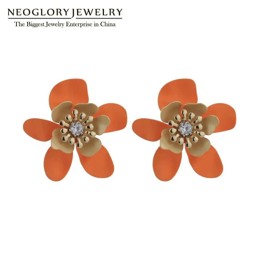 Серьги-гвоздики Neoglory с подсолнухами женские яркие эмалевые украшения в