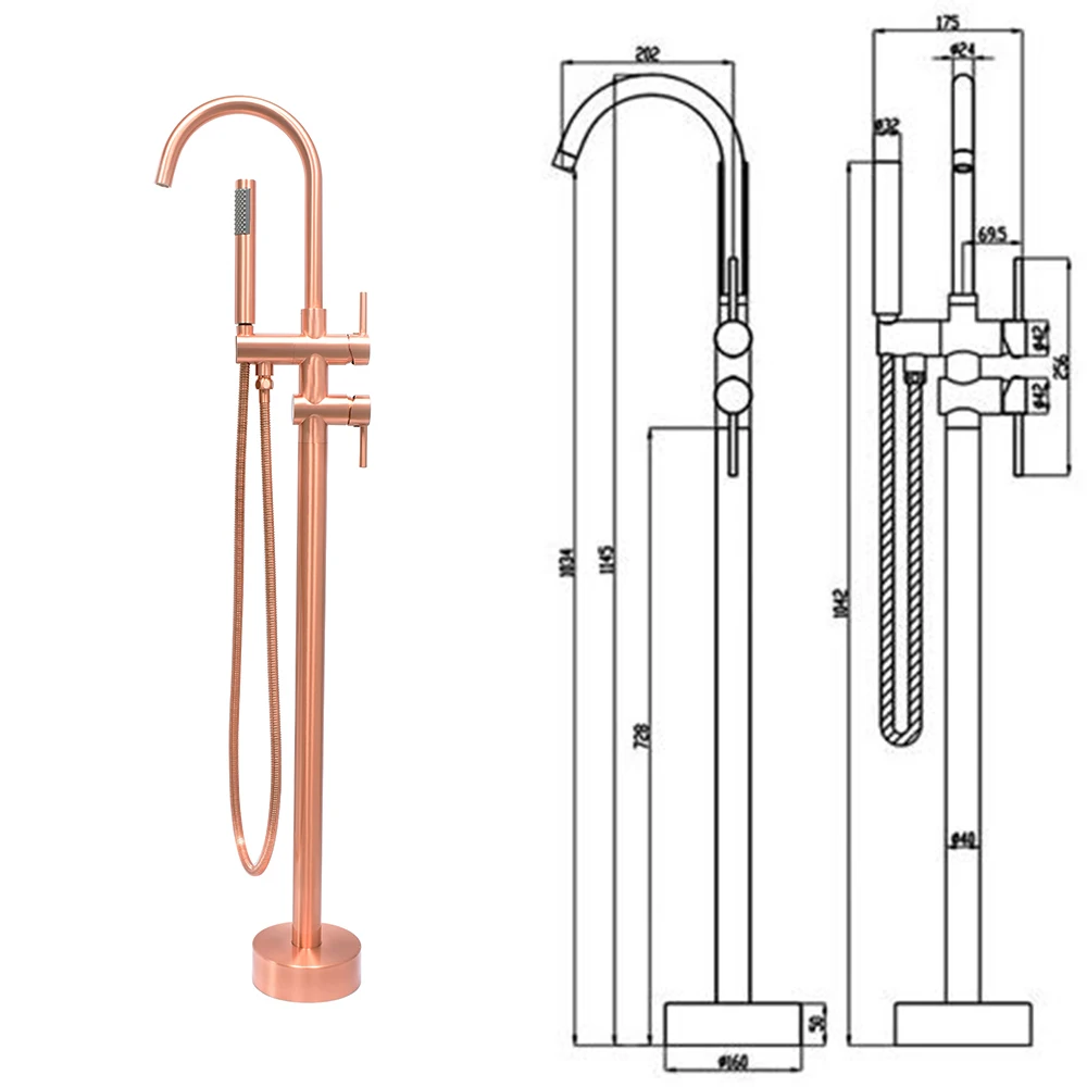 Современный матовый напольный смеситель Hongdec цвета розового золота отдельно