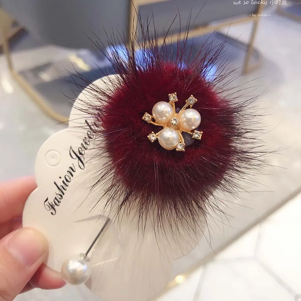 Новинка милая меховая брошь из меха норки с заячьими ушками шариков для женщин