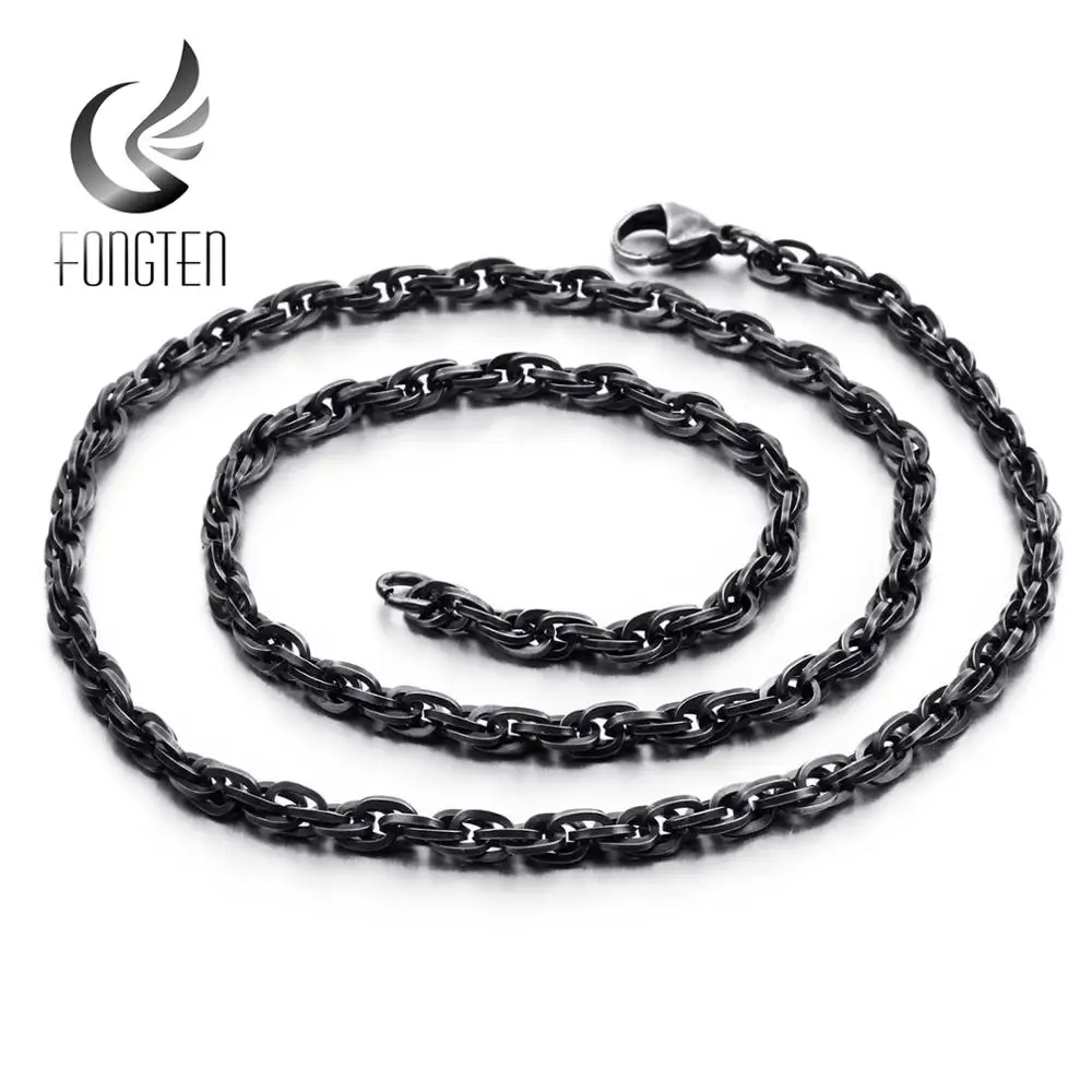 Мужская винтажная цепочка Fongten черная длинная из нержавеющей стали в стиле панк